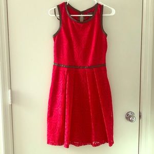 Red with Black Trim A line dress.